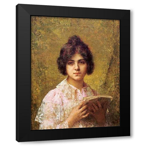 Young Woman Holding a Book Black Modern Wood Framed Art Print with Double Matting by Harlamoff, Alexei Alexeiewitsch