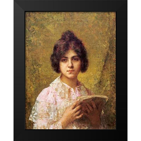 Young Woman Holding a Book Black Modern Wood Framed Art Print by Harlamoff, Alexei Alexeiewitsch