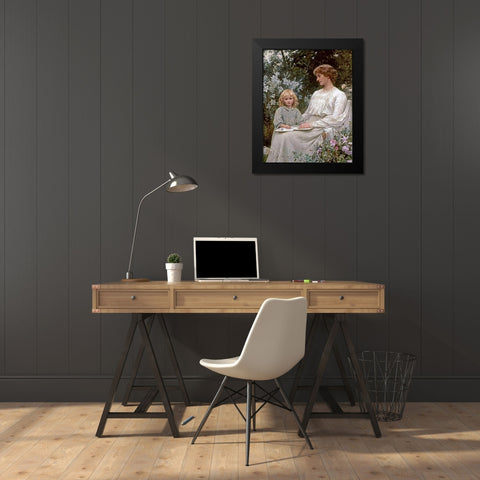 Portrait of a Mother and a Daughter Black Modern Wood Framed Art Print by Harris, Edwin
