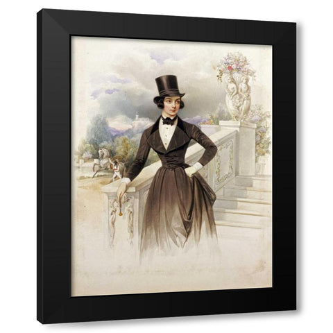 Lady In Riding Habit Black Modern Wood Framed Art Print with Double Matting by Hau, Wilhelm