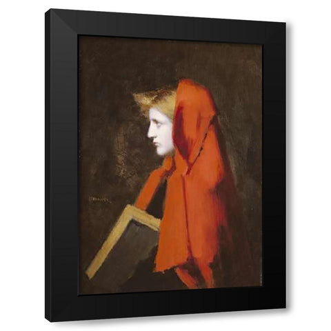 A Woman In Profile Holding a Book Black Modern Wood Framed Art Print with Double Matting by Henner, Jean Jacques
