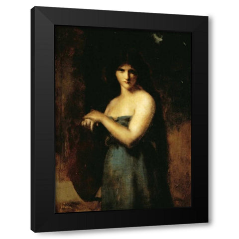 At The Fountain Black Modern Wood Framed Art Print by Henner, Jean Jacques