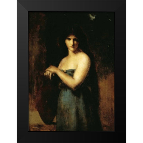 At The Fountain Black Modern Wood Framed Art Print by Henner, Jean Jacques