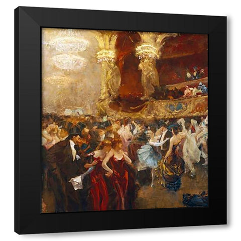 The Masked Ball at LOpera Black Modern Wood Framed Art Print with Double Matting by Hermans, Charles