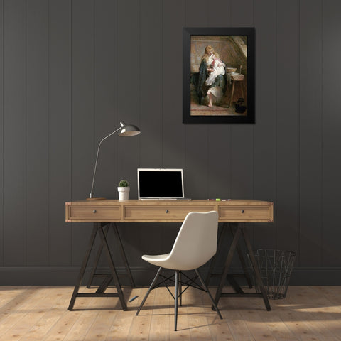 The Orphans Black Modern Wood Framed Art Print by Hicks, George Elgar