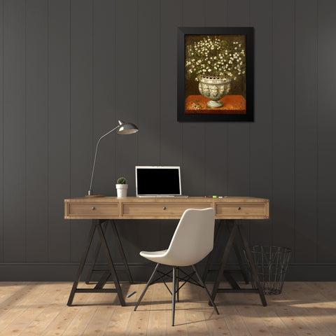 Myrtle In a Vase On a Draped Ledge Black Modern Wood Framed Art Print by Hiepes, Tomas
