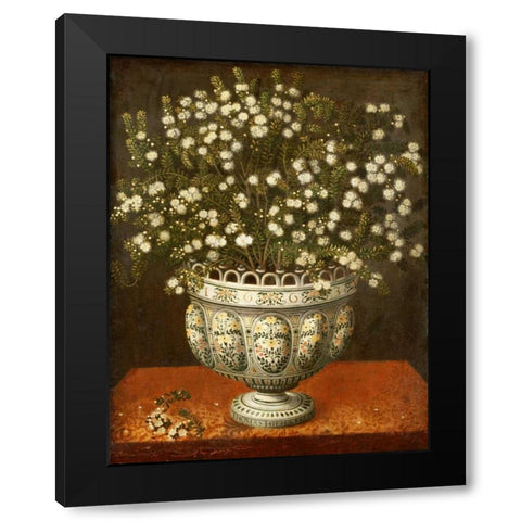 Myrtle In a Vase On a Draped Ledge Black Modern Wood Framed Art Print with Double Matting by Hiepes, Tomas