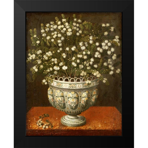 Myrtle In a Vase On a Draped Ledge Black Modern Wood Framed Art Print by Hiepes, Tomas