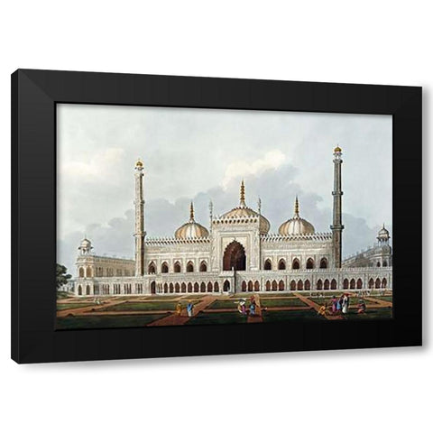 Mosque at Lucknow Black Modern Wood Framed Art Print by Hill, J.