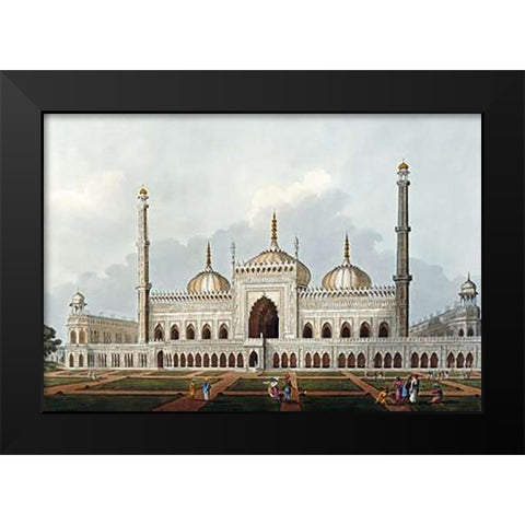Mosque at Lucknow Black Modern Wood Framed Art Print by Hill, J.