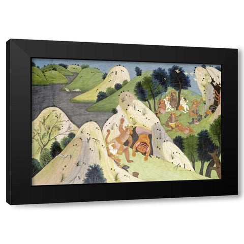 Hindur and Some Monkey Princes Black Modern Wood Framed Art Print with Double Matting by Hindur