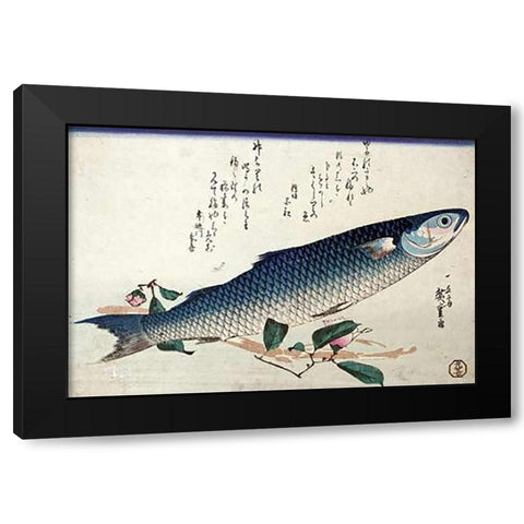 A Design From a Large Fish Series Black Modern Wood Framed Art Print with Double Matting by Hiroshige