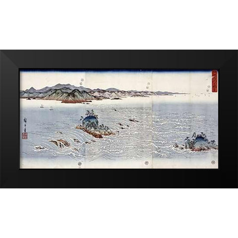 Whirlpools at Naruto In Awa Province Black Modern Wood Framed Art Print by Hiroshige