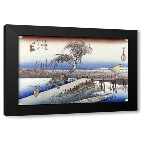 Mie River Near Yokkaichi Black Modern Wood Framed Art Print with Double Matting by Hiroshige