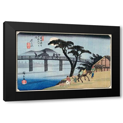 Nagakubo Black Modern Wood Framed Art Print with Double Matting by Hiroshige