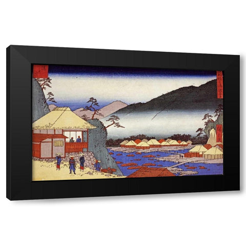 Seven Hot Springs at Hakone Black Modern Wood Framed Art Print with Double Matting by Hiroshige