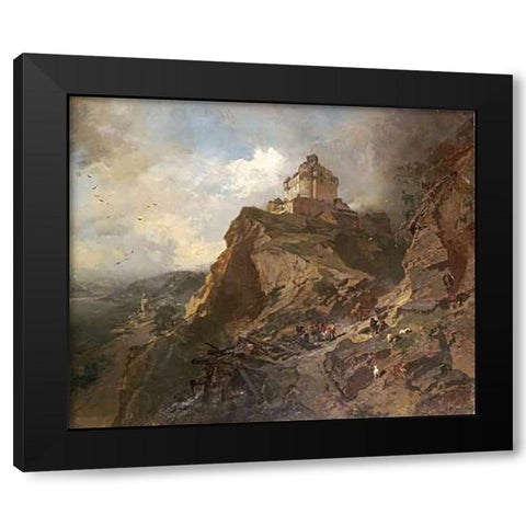 The Marksburg On The River Rhine Black Modern Wood Framed Art Print by Hoguet, Charles