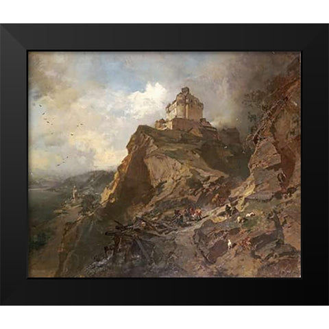 The Marksburg On The River Rhine Black Modern Wood Framed Art Print by Hoguet, Charles