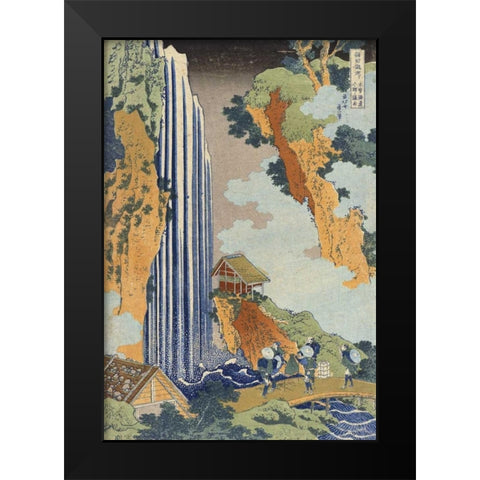 Ono Waterfall, The Kiso Highway Black Modern Wood Framed Art Print by Hokusai