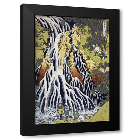 The Kirifuri Waterfall Black Modern Wood Framed Art Print with Double Matting by Hokusai