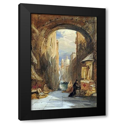 Venice: An Edicola Beneath An Archway Black Modern Wood Framed Art Print with Double Matting by Holland, James