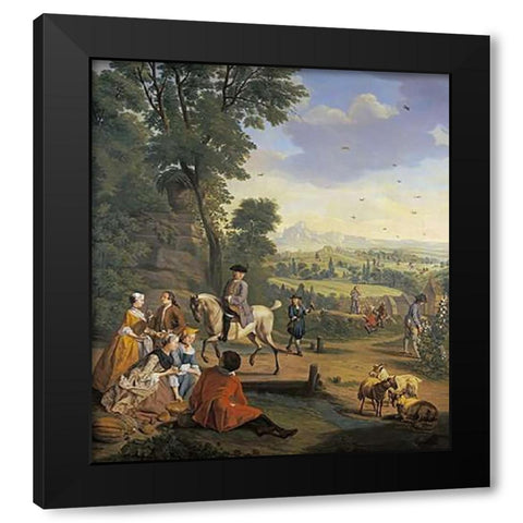 An Elegant Hawking Party Resting In a Park Black Modern Wood Framed Art Print by Horemans, Jan Josef