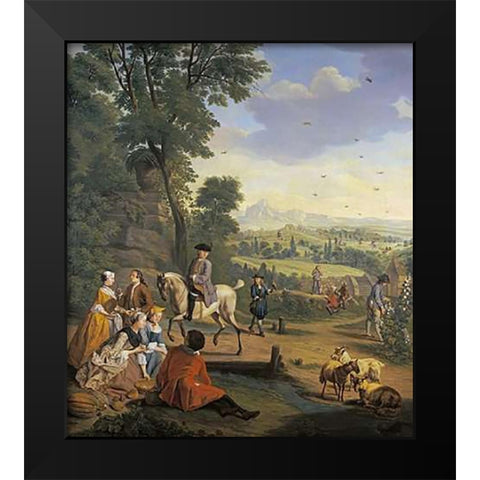 An Elegant Hawking Party Resting In a Park Black Modern Wood Framed Art Print by Horemans, Jan Josef