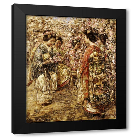 Five Japanese Girls Among Blossoming Trees Black Modern Wood Framed Art Print with Double Matting by Hornel, Edward Atkinson
