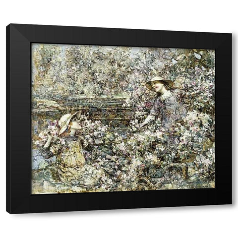Gathering Blossom Black Modern Wood Framed Art Print by Hornel, Edward Atkinson