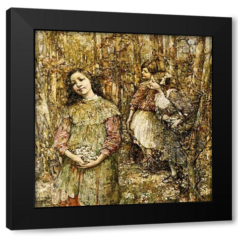 Gathering Snowdrops Black Modern Wood Framed Art Print by Hornel, Edward Atkinson