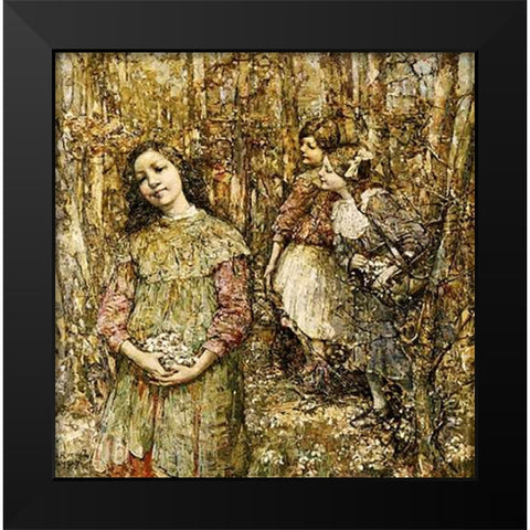 Gathering Snowdrops Black Modern Wood Framed Art Print by Hornel, Edward Atkinson