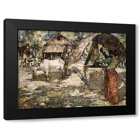 Milling Grain, Ceylon Black Modern Wood Framed Art Print with Double Matting by Hornel, Edward Atkinson