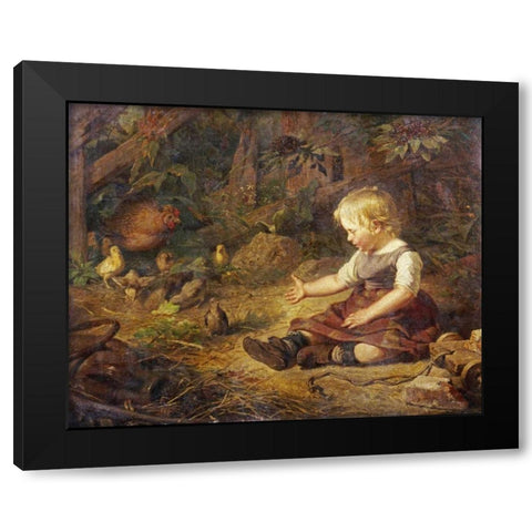 Feeding The Chickens Black Modern Wood Framed Art Print with Double Matting by Hornemann, Hans Adolf