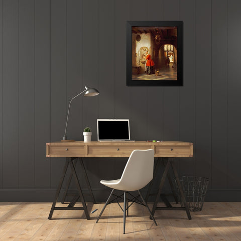 A Maid In a Hallway Black Modern Wood Framed Art Print by Van Hove, Hubertus