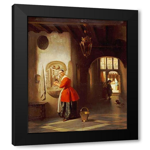 A Maid In a Hallway Black Modern Wood Framed Art Print with Double Matting by Van Hove, Hubertus