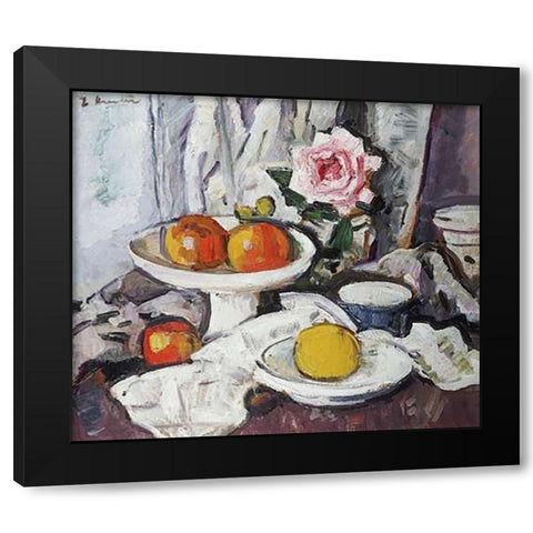 Apples In a White Fruitbowl Black Modern Wood Framed Art Print by Hunter, George Leslie