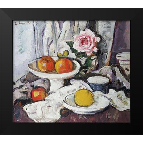 Apples In a White Fruitbowl Black Modern Wood Framed Art Print by Hunter, George Leslie