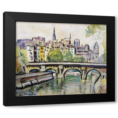Le Pont Neuf, Paris Black Modern Wood Framed Art Print by Hunter, George Leslie