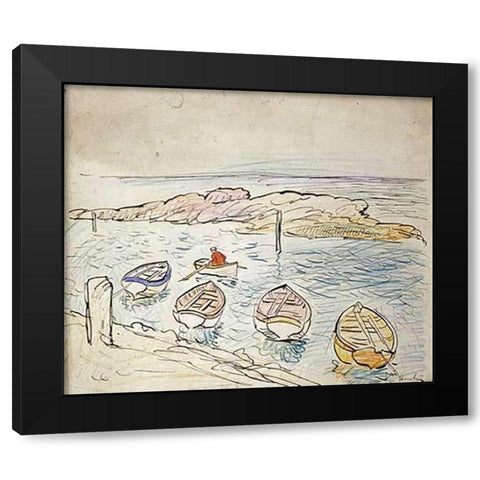 Rowing Boats, Largo Black Modern Wood Framed Art Print with Double Matting by Hunter, George Leslie
