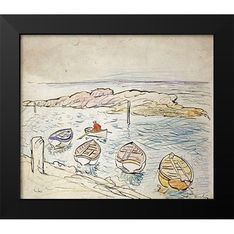 Rowing Boats, Largo Black Modern Wood Framed Art Print by Hunter, George Leslie