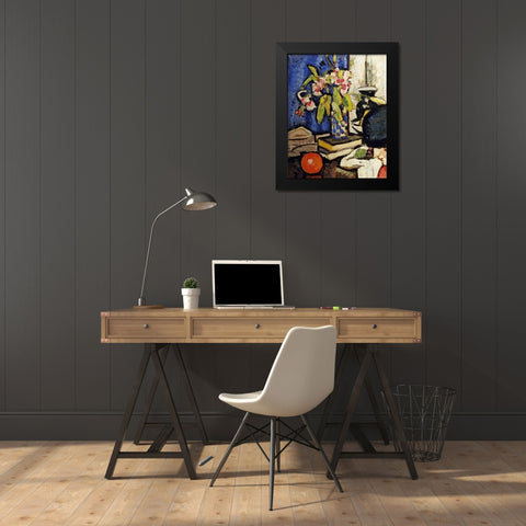 The Black Hat Black Modern Wood Framed Art Print by Hunter, George Leslie