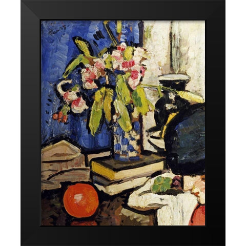 The Black Hat Black Modern Wood Framed Art Print by Hunter, George Leslie