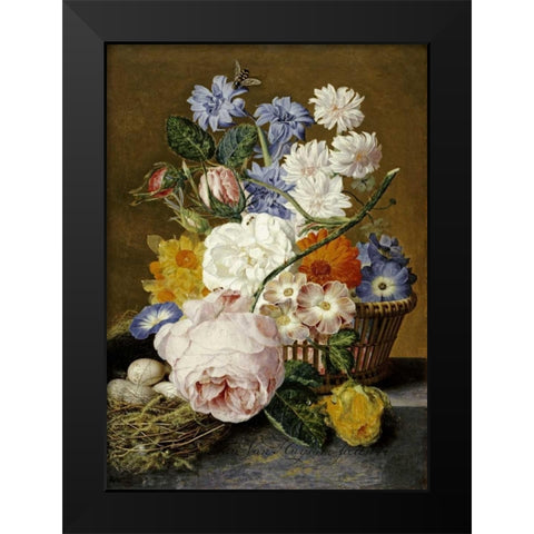 Roses, Morning Glory, Narcissi Black Modern Wood Framed Art Print by Van Huysum, Jan