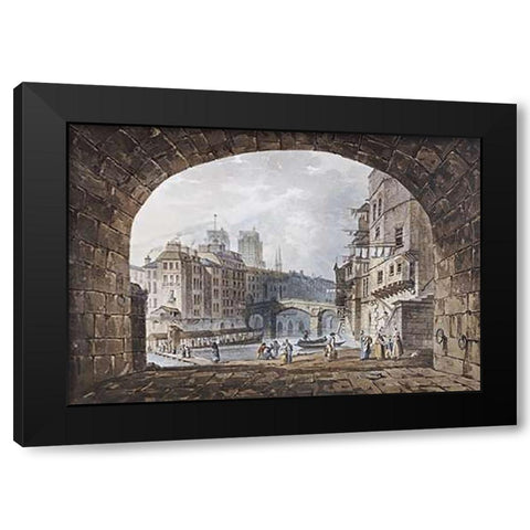 From Under The Arch of St. Michels Bridge, Paris Black Modern Wood Framed Art Print by Hill, I.
