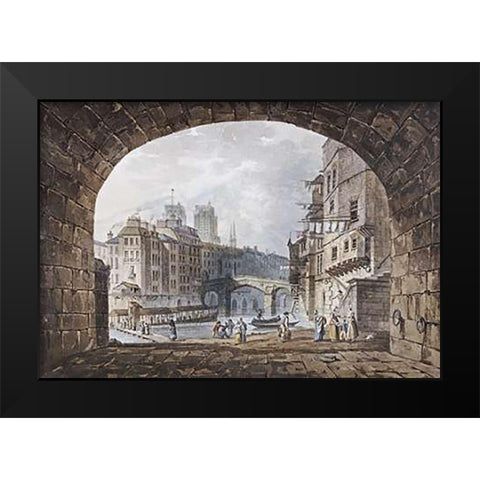 From Under The Arch of St. Michels Bridge, Paris Black Modern Wood Framed Art Print by Hill, I.