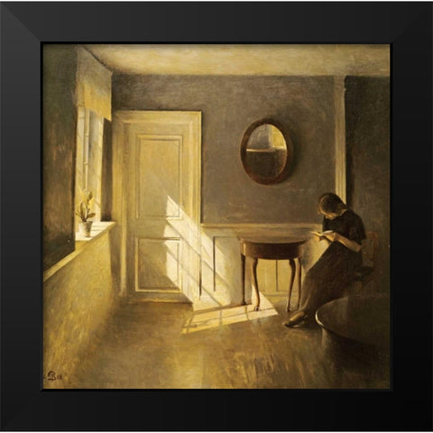 A Girl Reading In An Interior Black Modern Wood Framed Art Print by Iisted, Peter