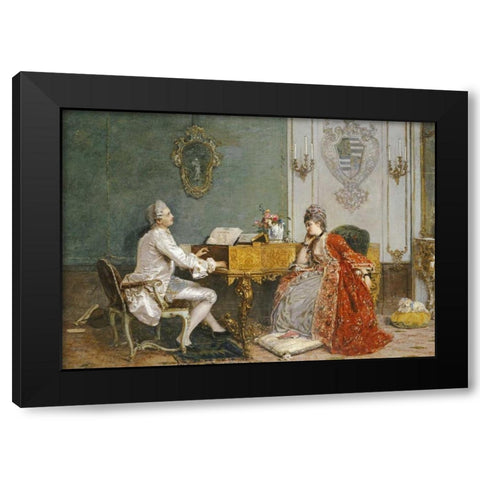 The Private Recital Black Modern Wood Framed Art Print by Induno, Gerolamo