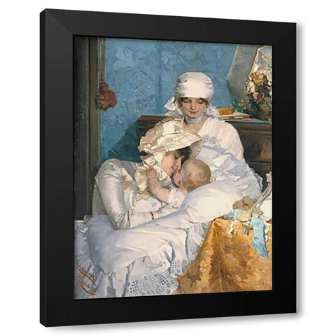 Motherly Love Black Modern Wood Framed Art Print with Double Matting by Innocent, Ferenc