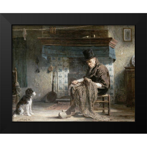 Mending The Nets Black Modern Wood Framed Art Print by Israels, Jozef