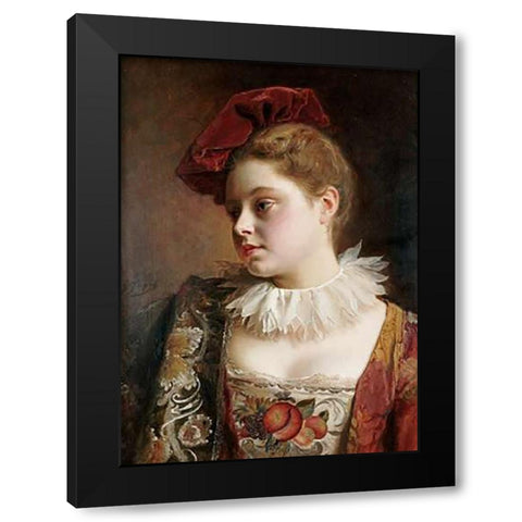 La Tocque Rouge Black Modern Wood Framed Art Print with Double Matting by Jacquet, Jean Gustave